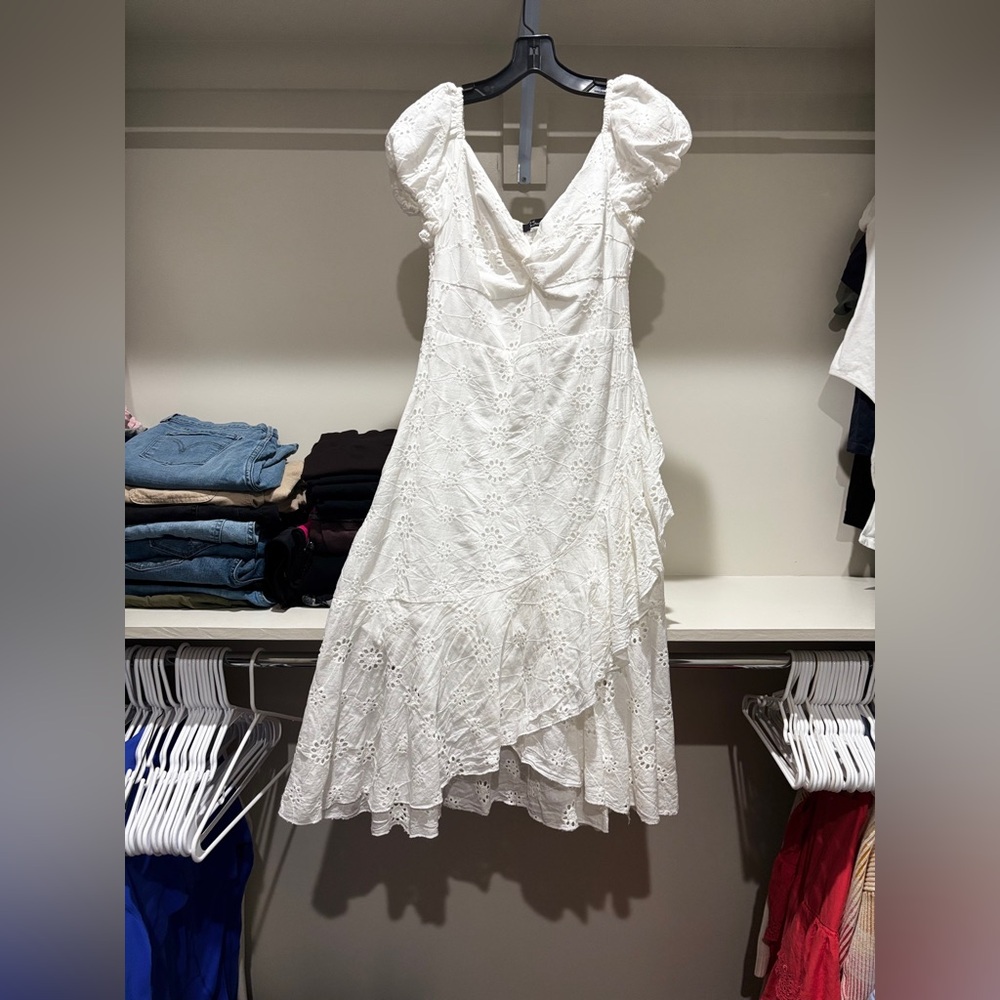 Simple Ivory Asymmetrical Dress with Puff Sleeves
